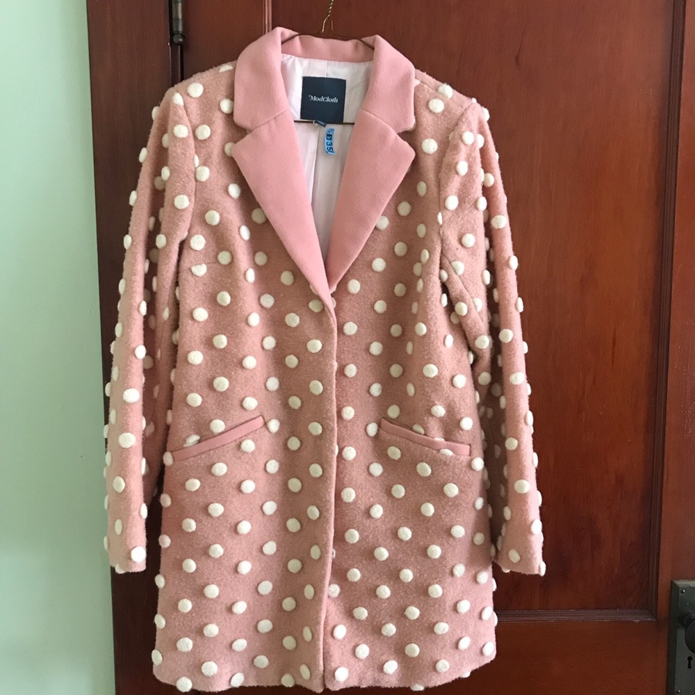 ModCloth pink and white wool winter coat